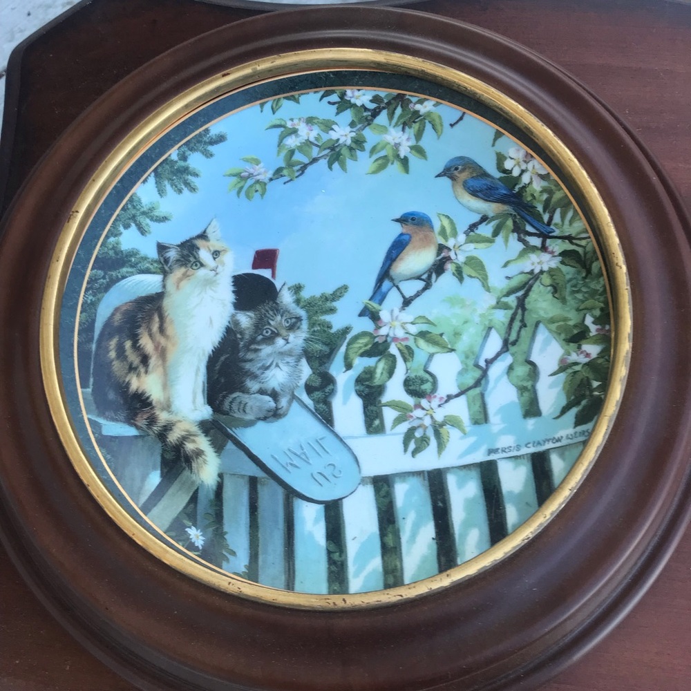 Blue & White Cat and Bird Decorative Wall Plaque by Unbranded